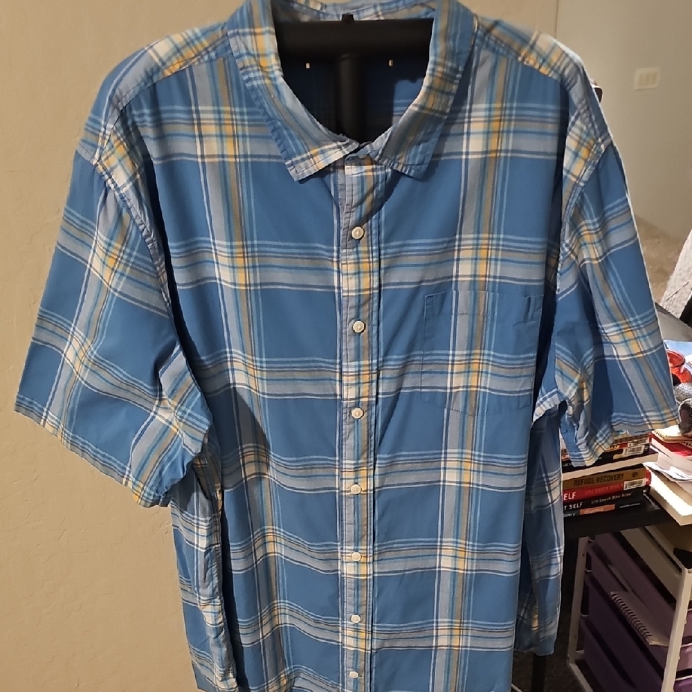 Amazon Essentials Blue and Yellow Plaid Casual Shirt